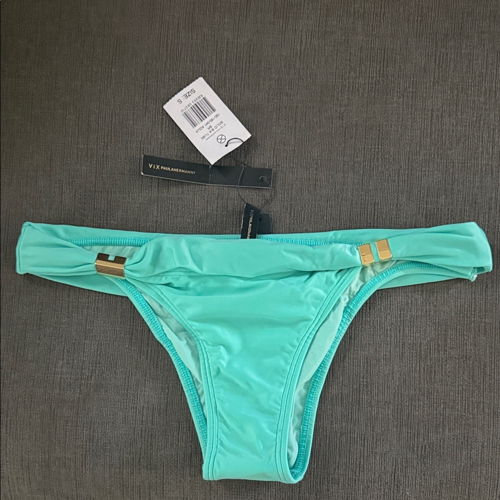 Vix Aqua Bikini Bottom with Gold Accents